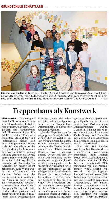 Grossansicht in neuem Fenster: Treppenhaus Grundschule Schäftlarn - Zeitungsartikel Treppenhaus als Kunstwerk